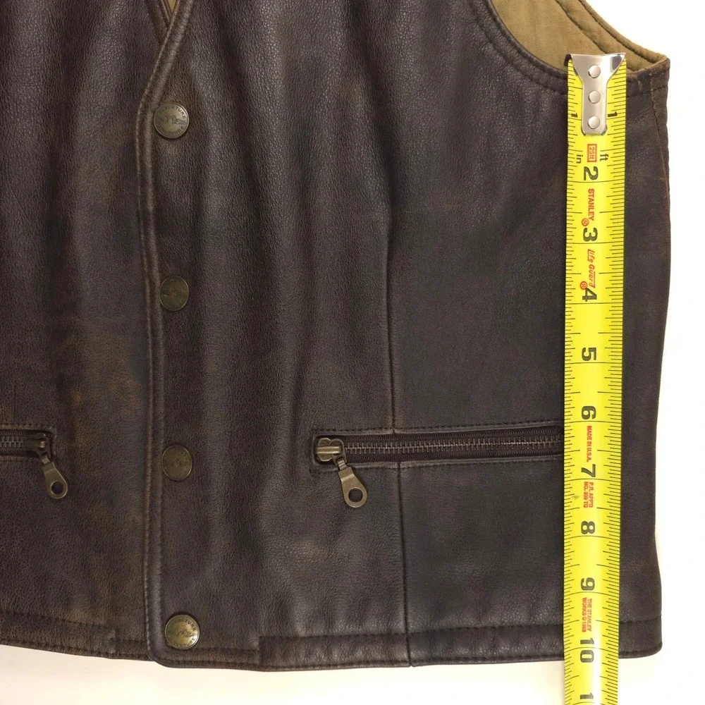 Structure Mens Leather Vest Small Brown Distressed Biker Moto Western‎ Gilet